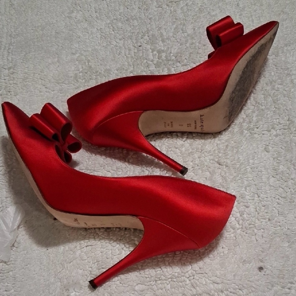 Kate Spade Red Satin Heels with Bow - Picture 10 of 12